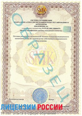 Образец сертификата соответствия (приложение) Лысково Сертификат ISO 13485